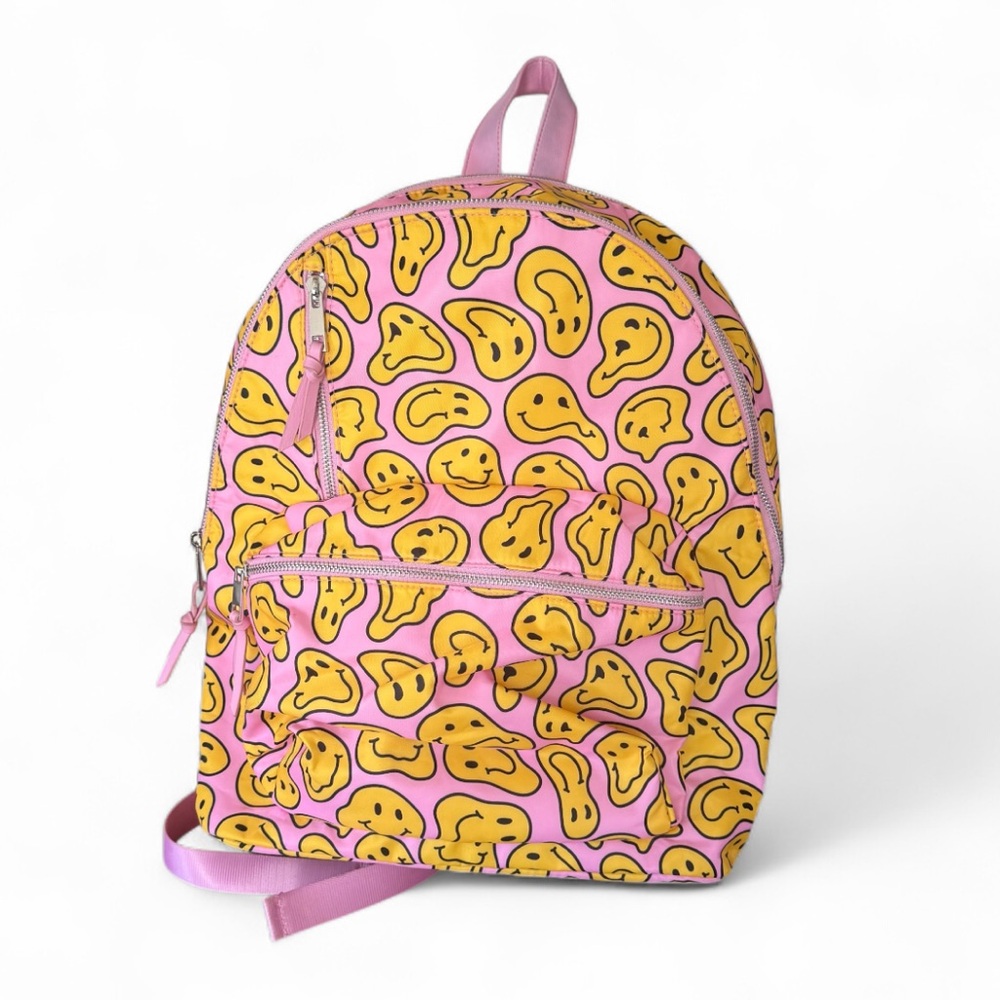 No Boundaries Smiley Face Backpack Light Pink Yellow Dome Zip
